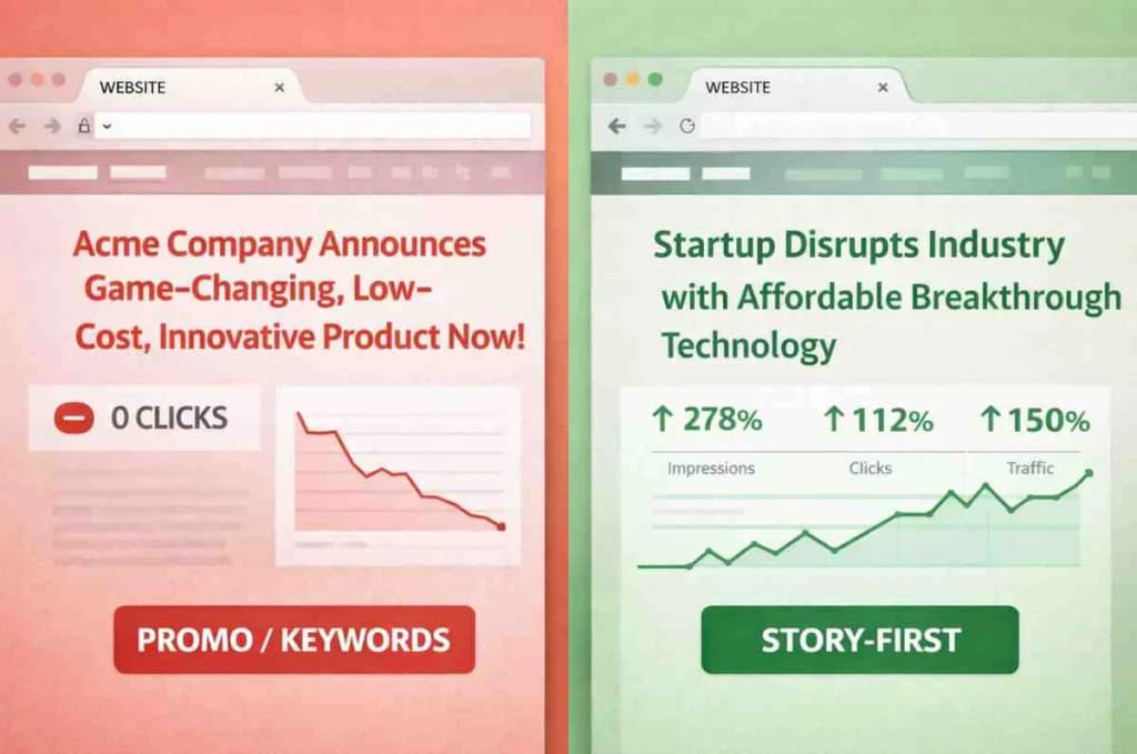 Comparison of promotional vs story-first content marketing headlines and their impact on click-through rates in 2026