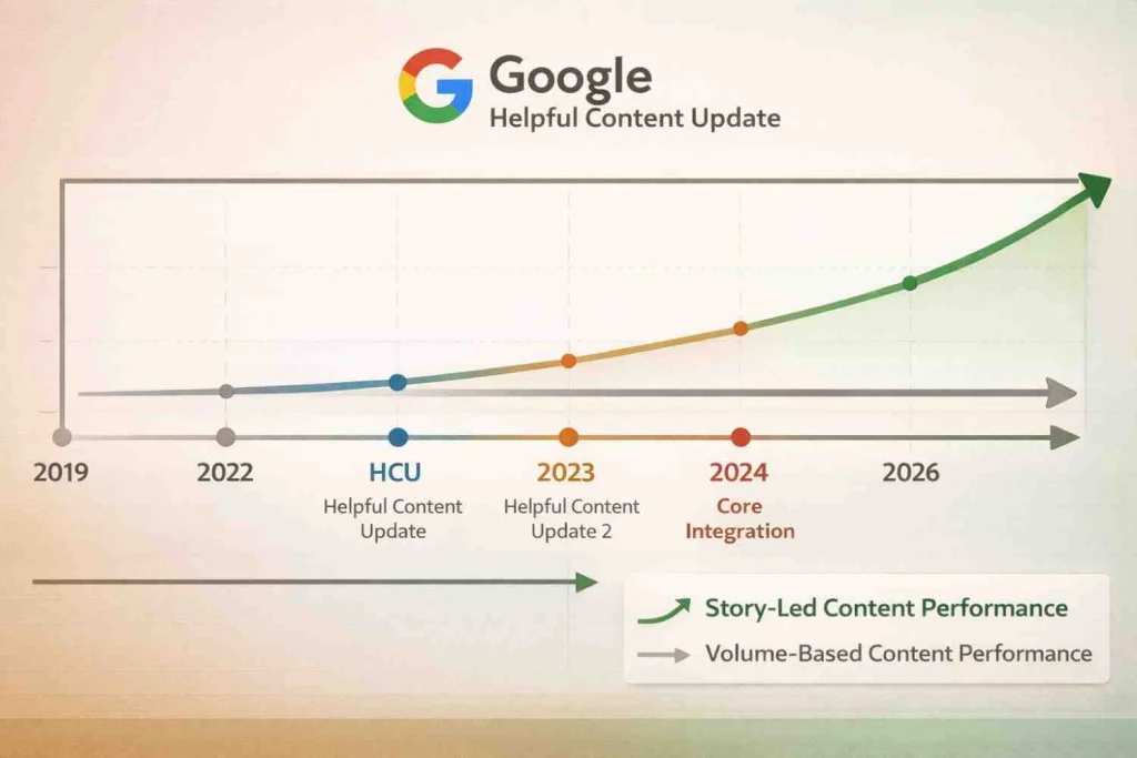 Google Helpful Content Update timeline 2022 to 2026 and its impact on content marketing strategies