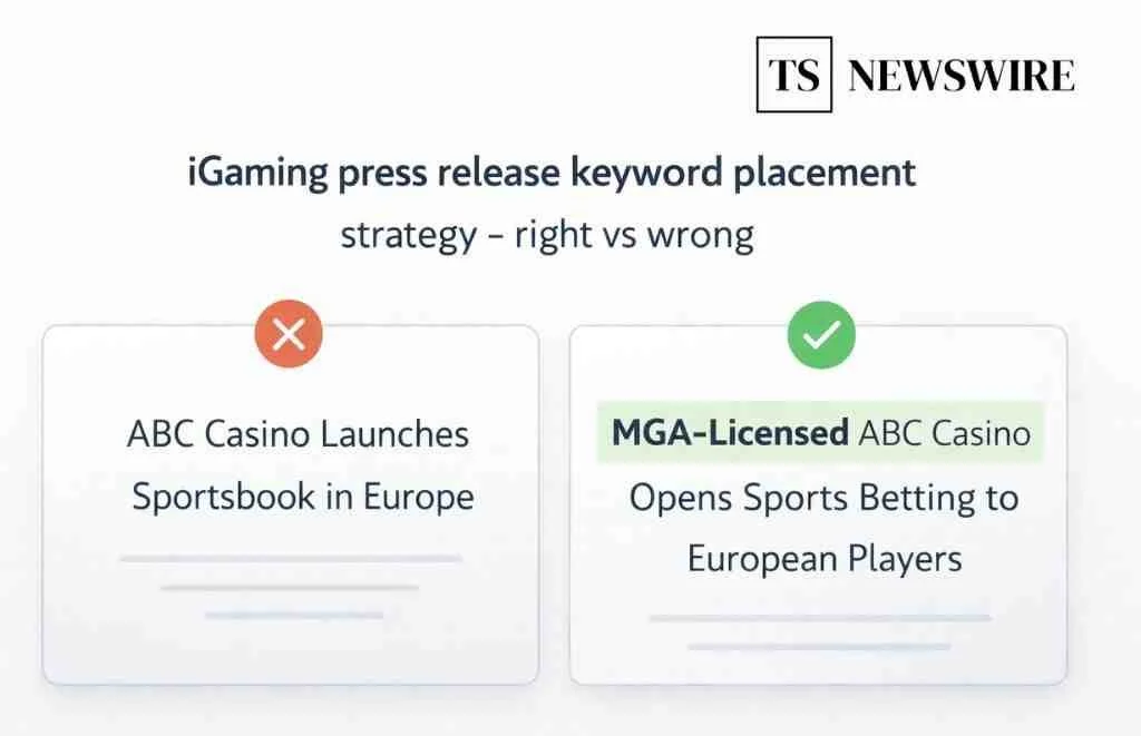 iGaming press release keyword placement strategy