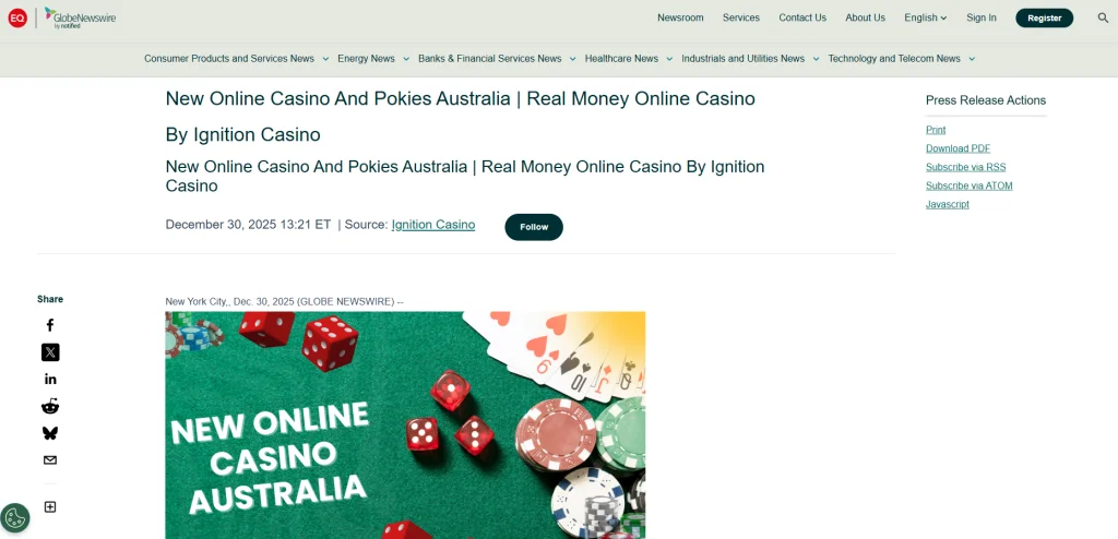 GlobeNewswire — New Online Casino And Pokies Australia | Real Money Online Casino By Ignition Casino